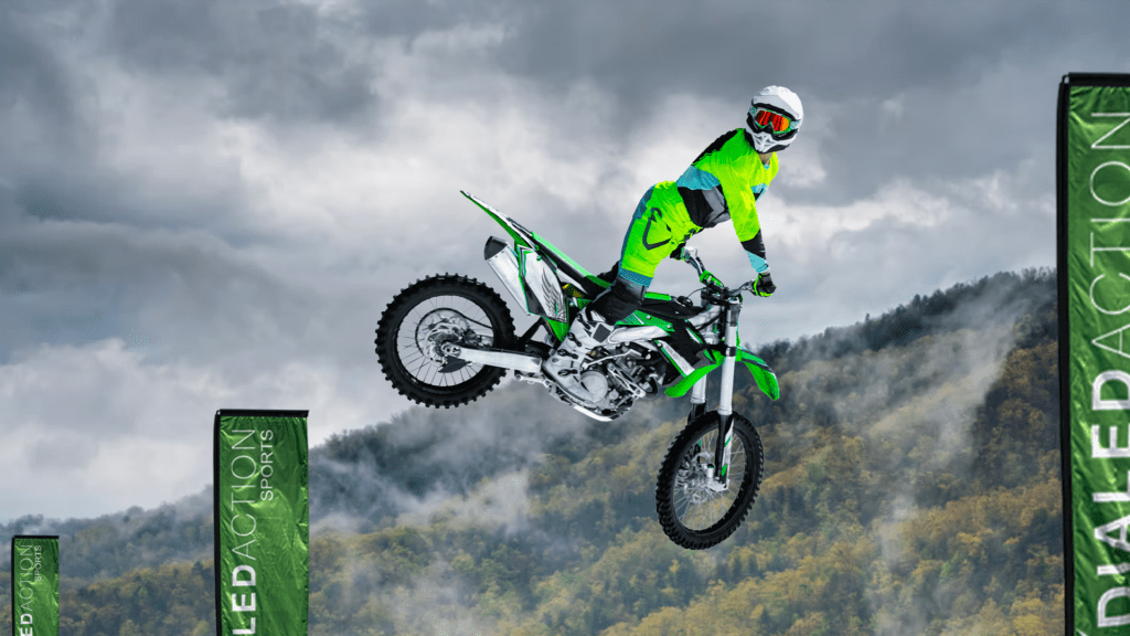 FMX athlete flying high during a multi-week performance booking