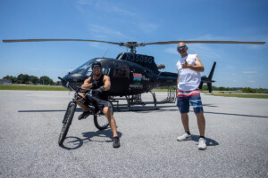 Andrei Burton and Jason Schwinabart taking flight in Bentonville Arkansas at the OZ Trails